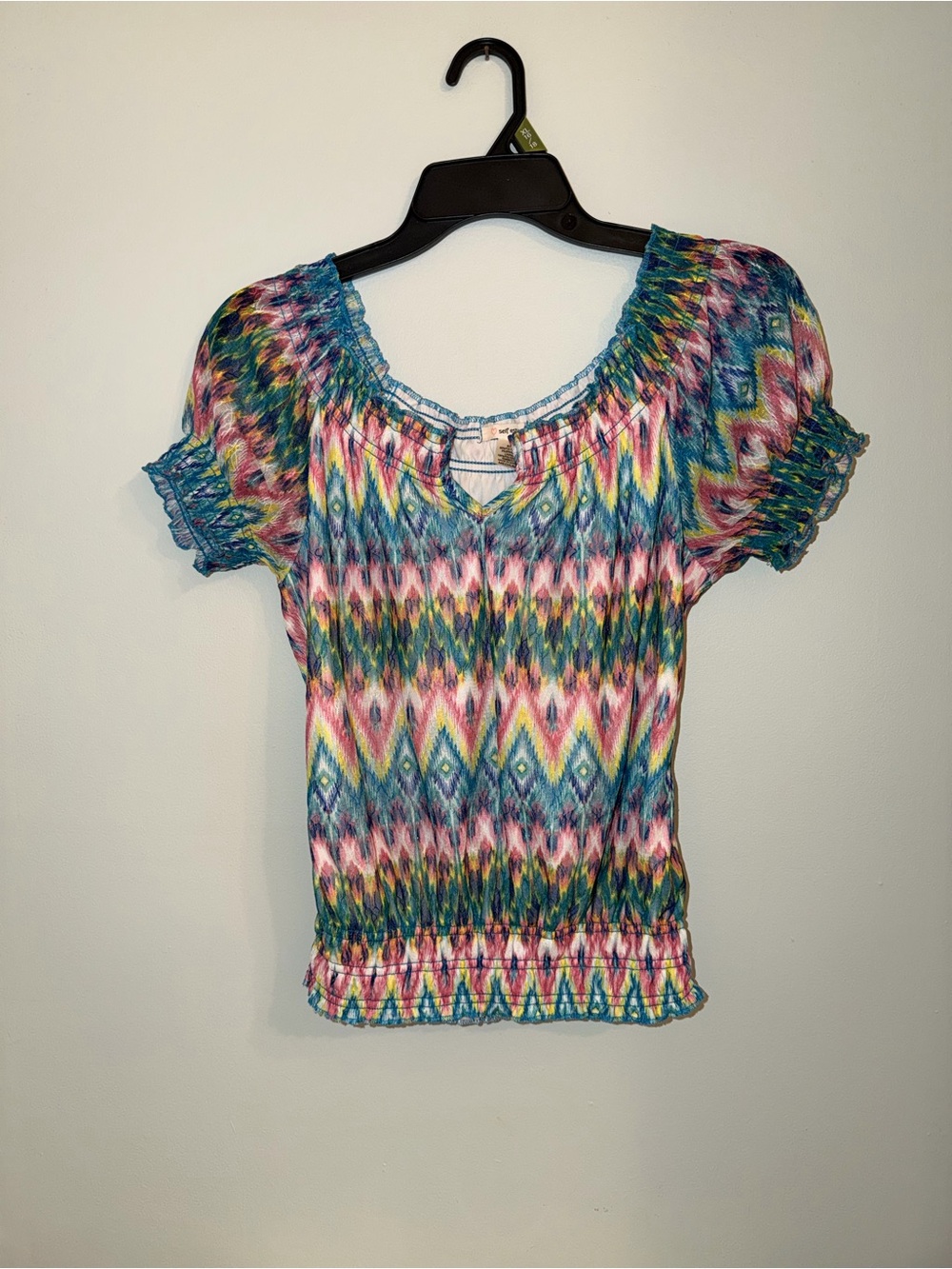 Self Esteem Multicolor Smocked Short Sleeve Crop Top